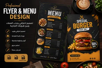 سأصمم لك فلاير أو منيو احترافي يجذب العملاء ويبرز هويتك التجارية
