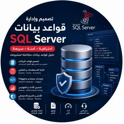 سأقوم بإنشاء وتصميم قواعد بيانات SQL Server باحترافية.