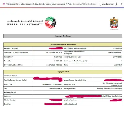 Preparation and Filing of Corporate Tax Return on EmaraTax Portal
