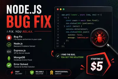 إصلاح أخطاء Node.js وExpress.js بسرعة واحترافية