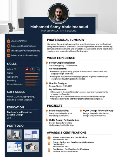 كتابة وتصميم سيرة ذاتية (CV) باللغتين العربية اوالإنجليزية متوافقة مع أنظمة ATS بسعر 25$