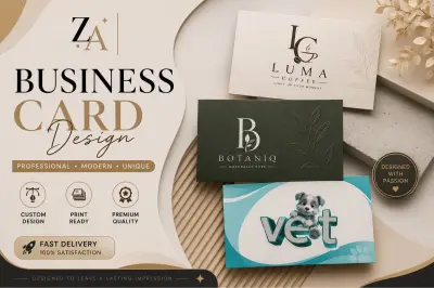 تصميم Business Card احترافي يعكس هوية علامتك التجارية باحترافية وجودة عالية ويترك انطباعًا لا يُنسى.