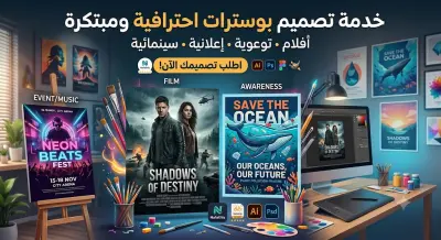 تصميم بوستر احترافي ومبتكر بالكامل وبأفكار إبداعية متنوعة تناسب أي مجال تطلبه