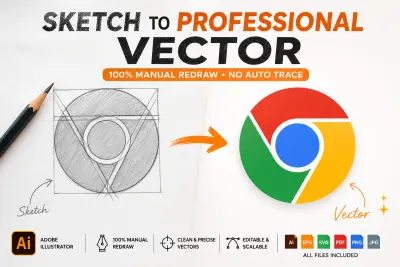 رسم و تصميم اللوجو / Logo المرسوم بالرصاص إلى Vector احترافي باستخدام Illustrator / و إعادة رسم لوجو قديم