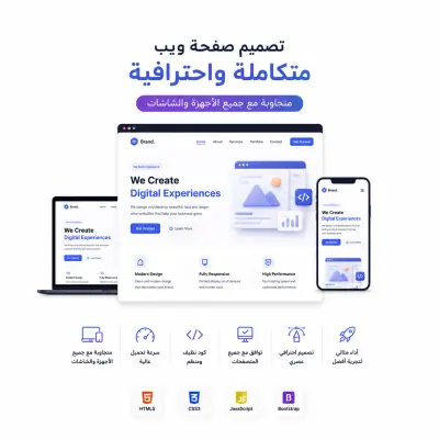 سأقوم بتصميم صفحة ويب احترافية ومتجاوبة مع جميع الأجهزة والشاشات