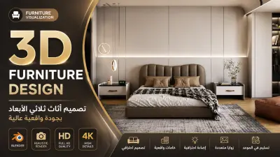 سأصمم قطعة أثاث ثلاثية الأبعاد (3D) بجودة واقعية عالية