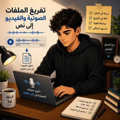سأقوم بتفريغ الملفات الصوتية والفيديو الي نص عربي بدقة