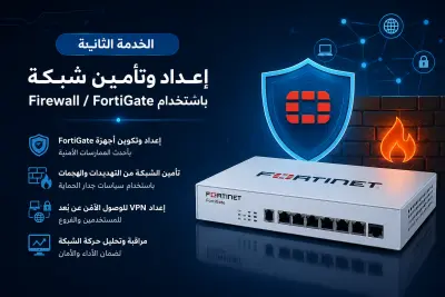 سأقوم بإعداد وتأمين شبكة باستخدام FortiGate Firewall