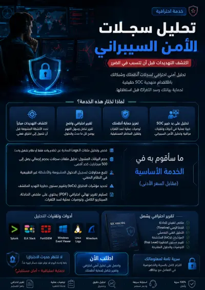 تحليل سجلات الأمن السيبراني (SOC Analysis) واكتشاف التهديدات الرقمية
