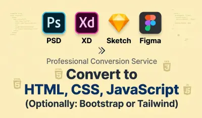 تحويل تصميم XD أو PSD أو Figma إلى كود HTML و CSS و JavaScript