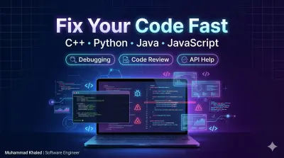 مساعدة برمجية و Debugging لحل مشاكل الكود والمشاريع في لغات مختلفة