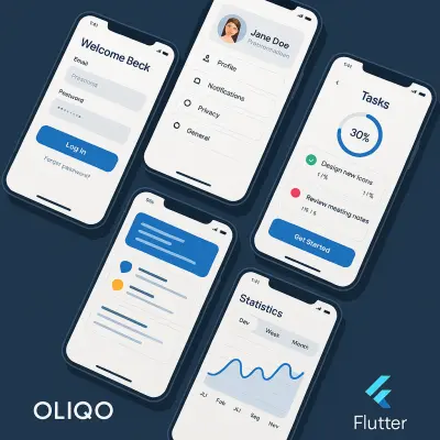 صورة العمل تصميم 5 شاشات Flutter UI احترافية ومتجاوبة
